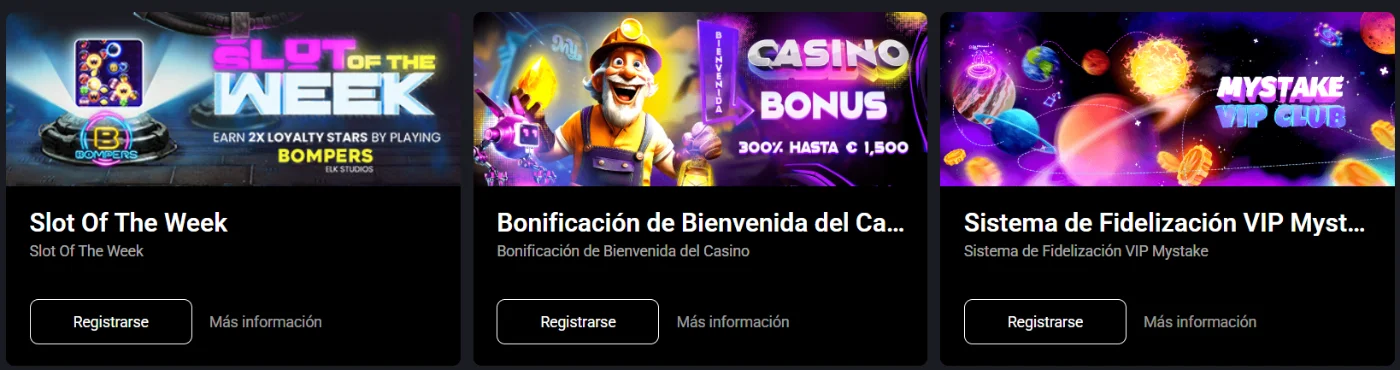 Mystake Casino Bonos y Programa VIP Mystake Casino con Slot of the Week, bono de bienvenida y programa VIP
